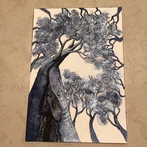Unframed Original Art Watercolour Painting Blue Trees
